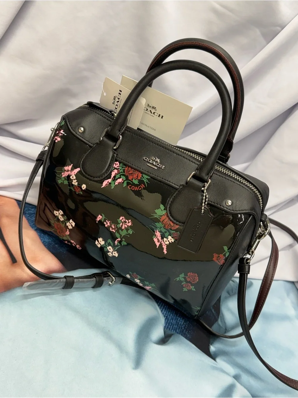 (new+tag) Coach mini Bennet floral black satchel crossbody patent leather